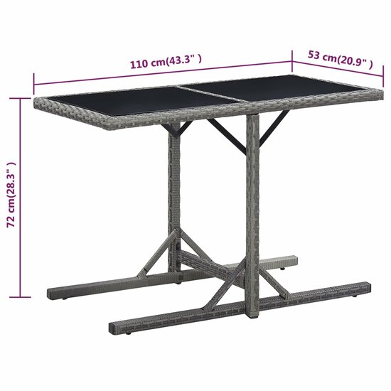 Tuintafel 110x53x72 cm glas en poly rattan antraciet 6