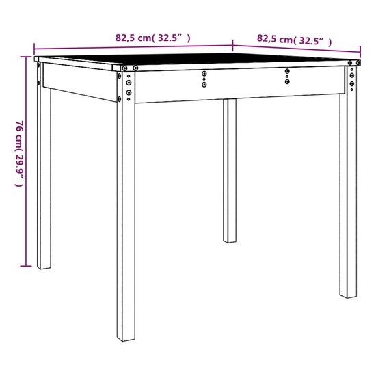 Tuintafel 82,5x82,5x76 cm massief grenenhout zwart 8