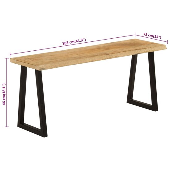 Bankje met natuurlijke rand 105 cm massief mangohout 8