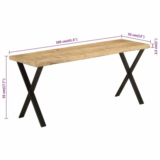 Bankje met natuurlijke rand 105 cm massief mangohout 8