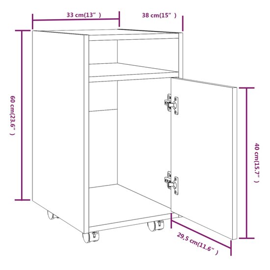 Bijzetkast met wielen 33x38x60 cm bewerkt hout gerookt eiken 8