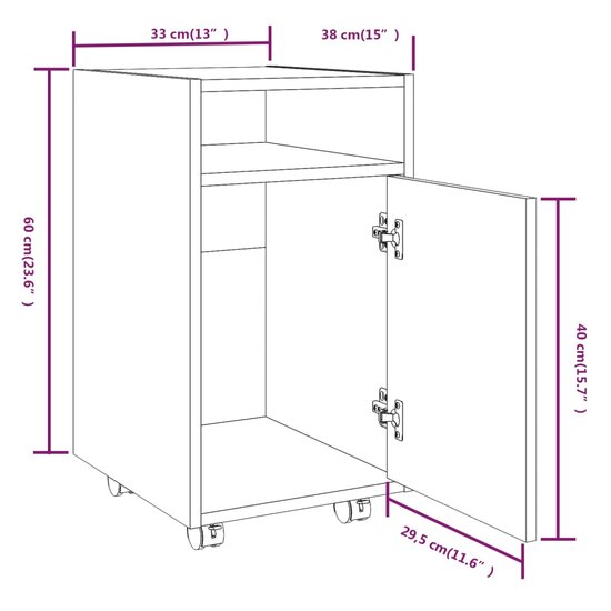 Bijzetkast met wielen 33x38x60 cm bewerkt hout bruineikenkleur 8