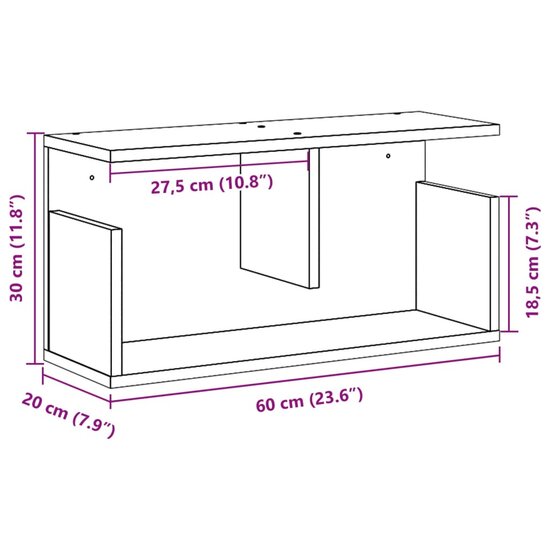 Wandkast 60x20x30 cm bewerkt hout sonoma eikenkleurig 9