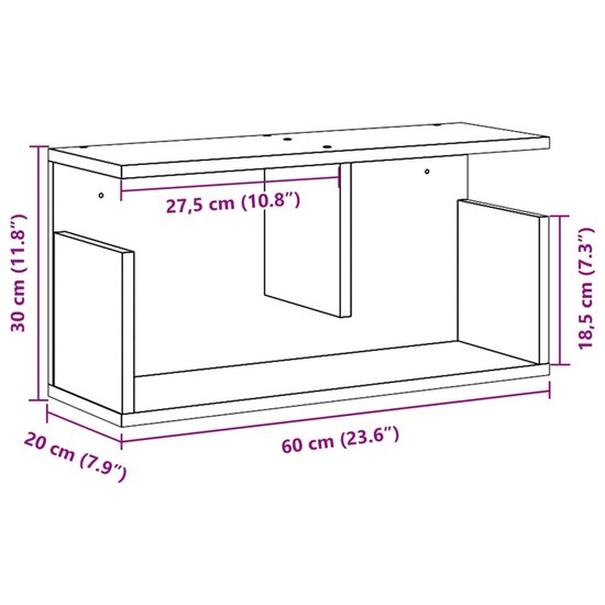 Wandkast 60x20x30 cm bewerkt hout betongrijs 9