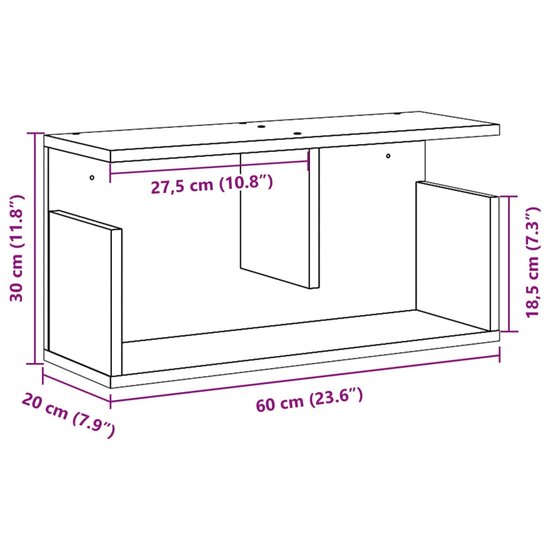 Wandkast 60x20x30 cm bewerkt hout oud houtkleurig 9