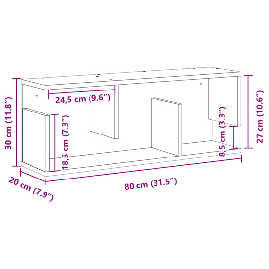 Wandkast 80x20x30 cm bewerkt hout wit 9