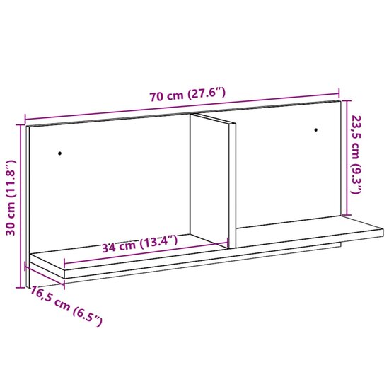 Wandkast 70x16,5x30 cm bewerkt hout wit 9