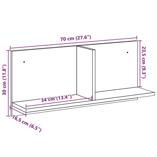 Wandkast 70x16,5x30 cm bewerkt hout betongrijs 9