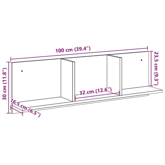 Wandkast 100x16,5x30 cm bewerkt hout zwart 9