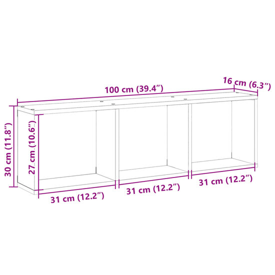 Wandkast 100x16x30 cm bewerkt hout bruin eikenkleur 9