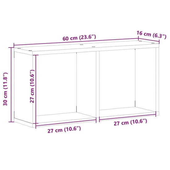 Wandkast 60x16x30 cm bewerkt hout grijs sonoma eiken 9