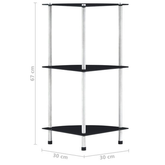 Kastje 3-laags 30x30x67 cm gehard glas zwart 6