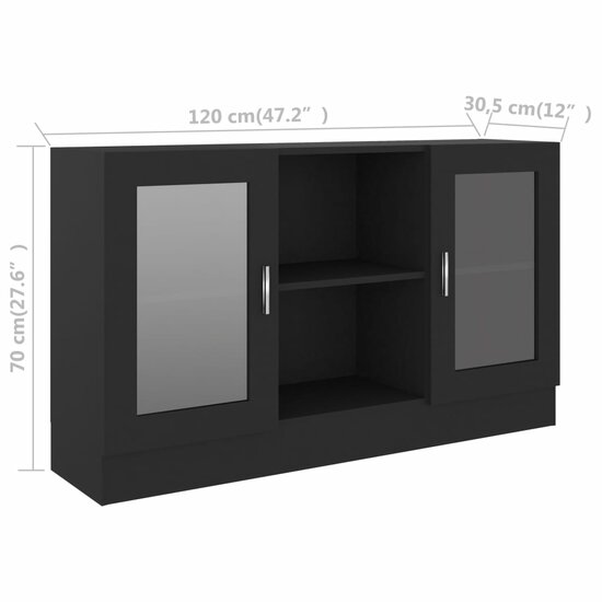 Vitrinekast 120x30,5x70 cm bewerkt hout zwart 8