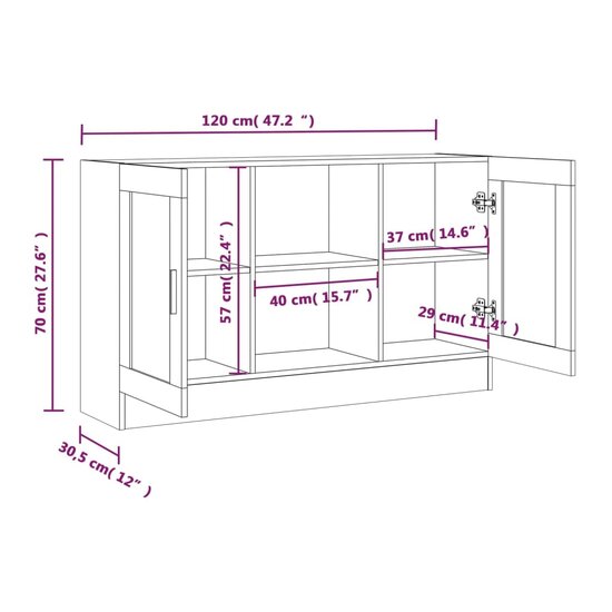 Vitrinekast 120x30,5x70 cm bewerkt hout grijs sonoma eiken 9