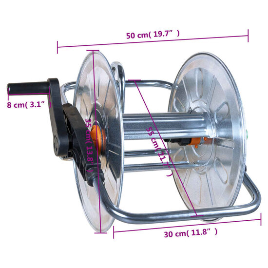 Slanghaspel voor 50 m 1/2&quot; of 35 m 3/4&quot; slang wandmontage staal 9