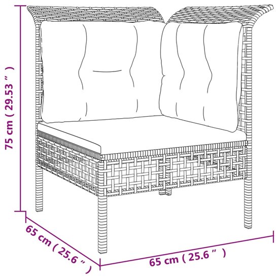 Tuinhoekbank met kussen poly rattan grijs 8