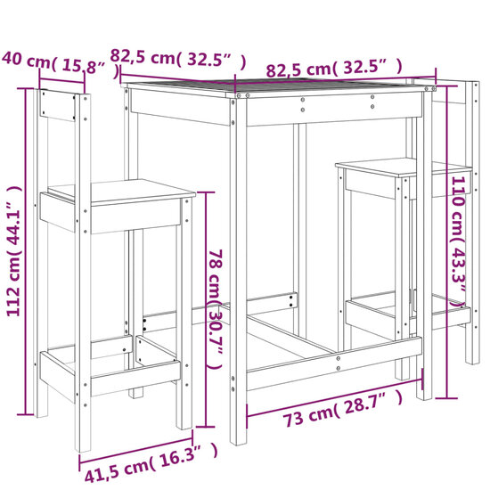 3-delige Barset massief grenenhout wit 9