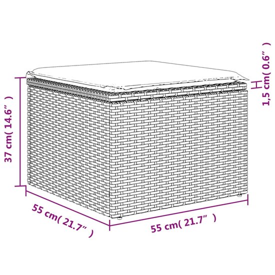 Tuinkruk met kussen 55x55x37 cm poly rattan zwart 7