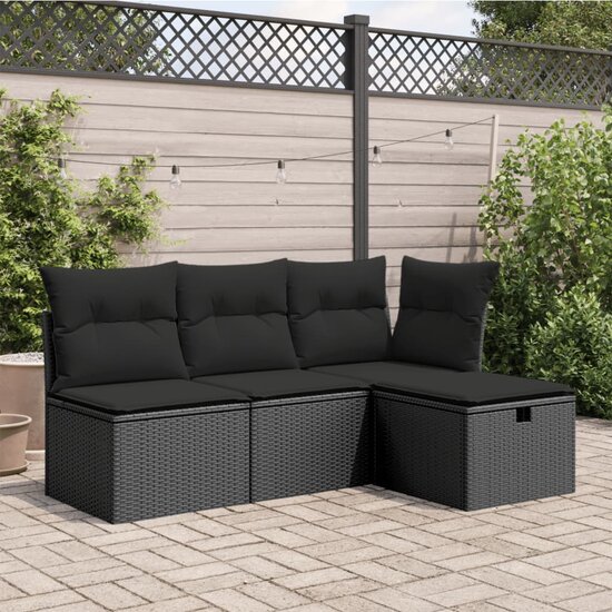 Tuinkruk met kussen 55x55x37 cm poly rattan zwart 1