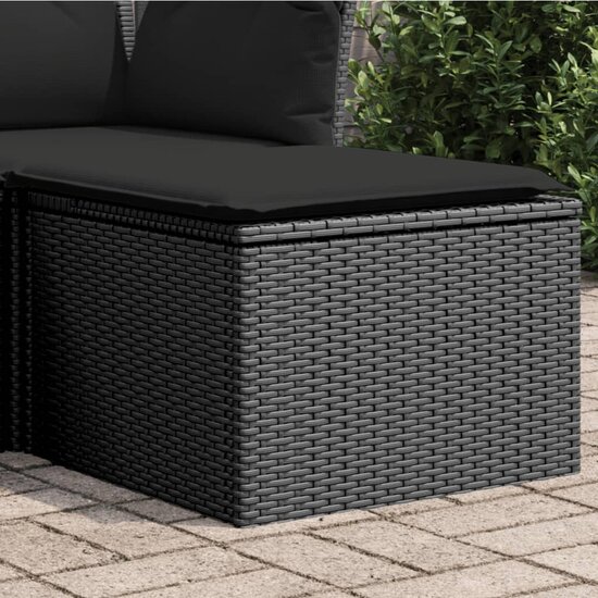 Tuinkruk met kussen 55x55x37 cm poly rattan zwart 1