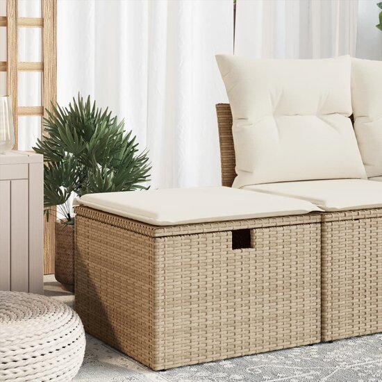 Tuinkruk met kussen 55x55x37 cm poly rattan beige 1