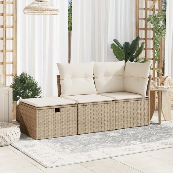 Tuinkruk met kussen 55x55x37 cm poly rattan beige 3