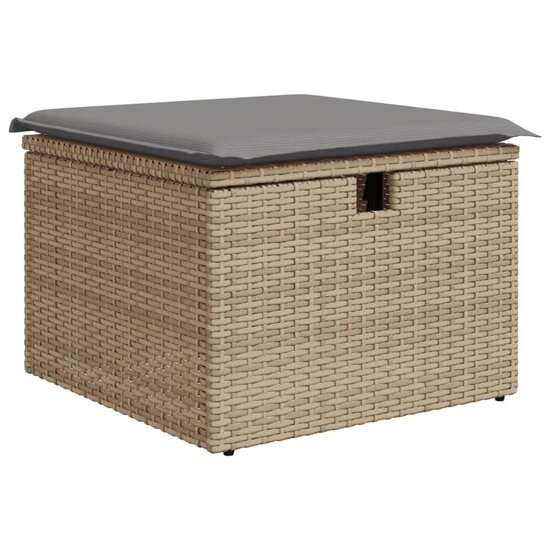 Tuinkruk met kussen 55x55x37 cm poly rattan beige 2