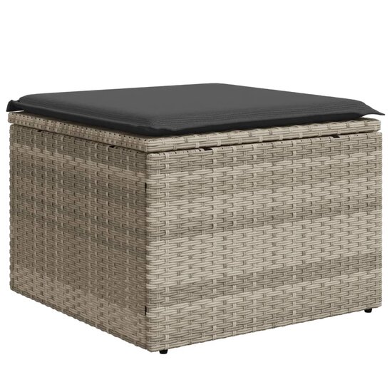 Tuinkruk met kussen 55x55x37 cm poly rattan lichtgrijs 2