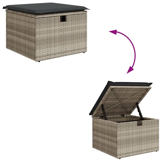 Tuinkruk met kussen 55x55x37 cm poly rattan lichtgrijs 8