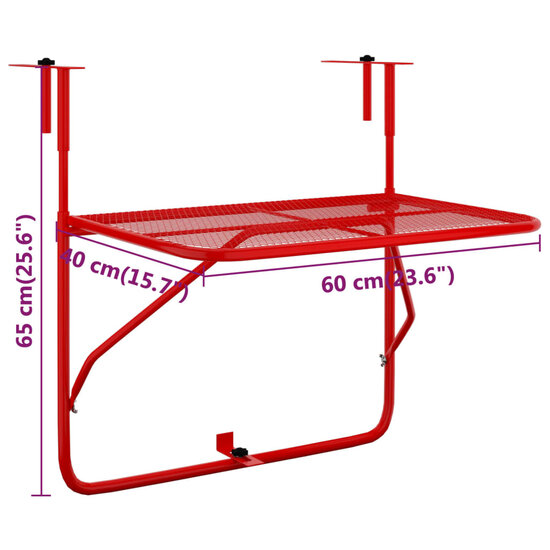 Balkontafel 60x40 cm staal rood 7