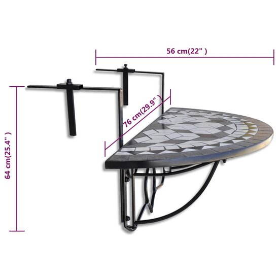 Balkontafel hangend moza&iuml;ek zwart en wit 6