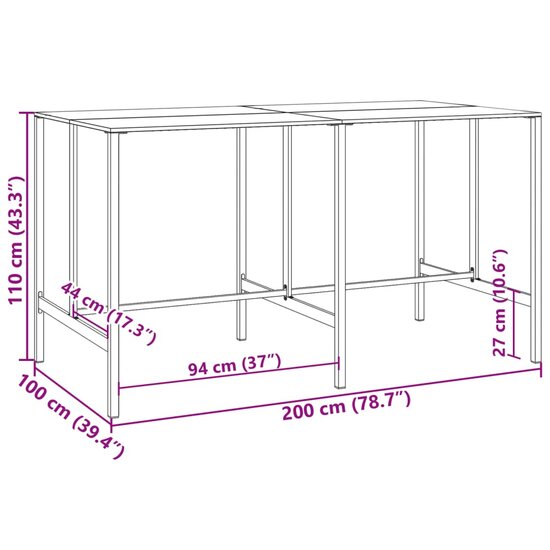 Bartafel 200x100x110 cm gepoedercoat staal zwart 7