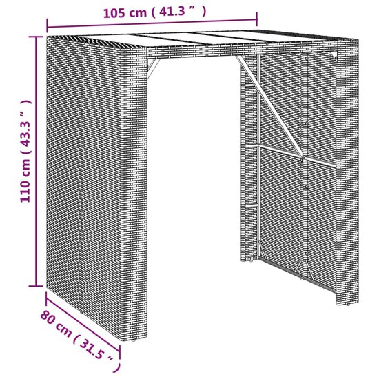 Bartafel met glazen blad 105x80x110 cm poly rattan bruin 6