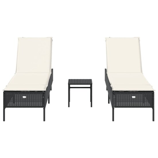 3-delige Ligbeddenset met kussens poly rattan zwart 4