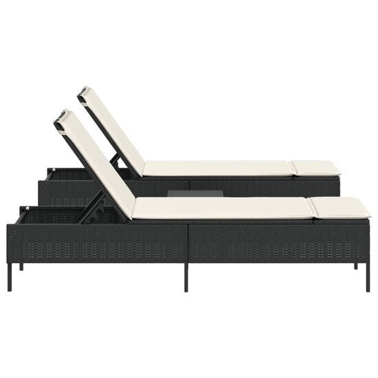 3-delige Ligbeddenset met kussens poly rattan zwart 5