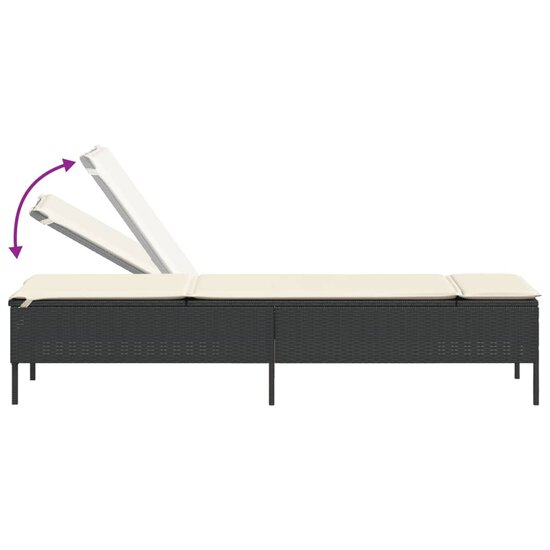 3-delige Ligbeddenset met kussens poly rattan zwart 9