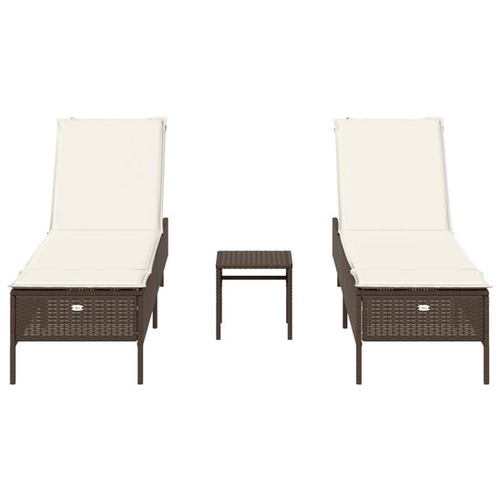 3-delige Ligbeddenset met kussens poly rattan bruin 4