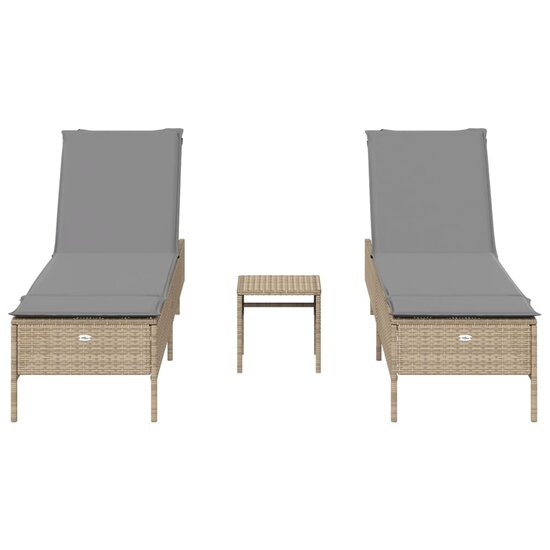 3-delige Ligbeddenset met kussens poly rattan beige 4