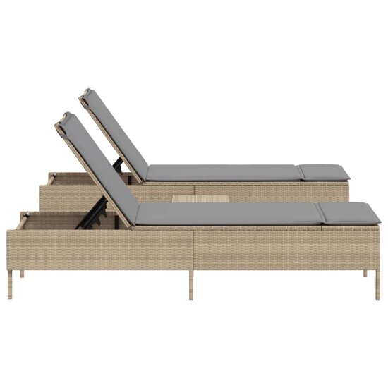 3-delige Ligbeddenset met kussens poly rattan beige 5