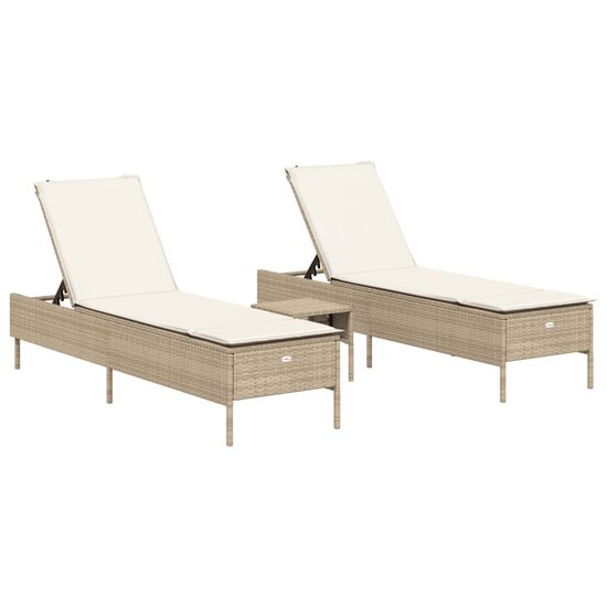 3-delige Ligbeddenset met kussens poly rattan beige 2