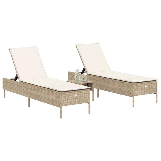 3-delige Ligbeddenset met kussens poly rattan beige 3