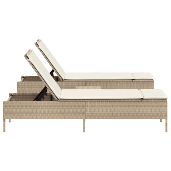 3-delige Ligbeddenset met kussens poly rattan beige 5