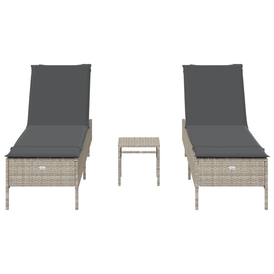 3-delige Ligbeddenset met kussens poly rattan lichtgrijs 4