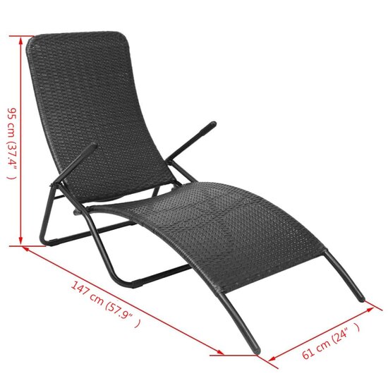 Inklapbaar ligbed poly rattan zwart 5