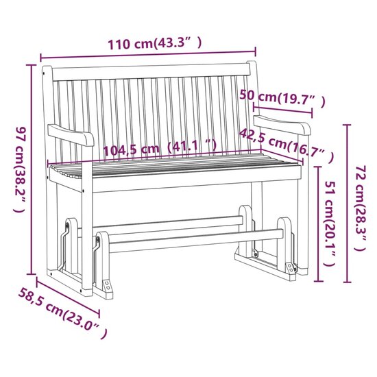 Schommelbank 110 cm massief acaciahout 8