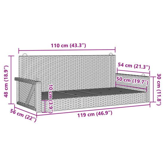 Schommelbank 119x56x48 cm poly rattan zwart 9