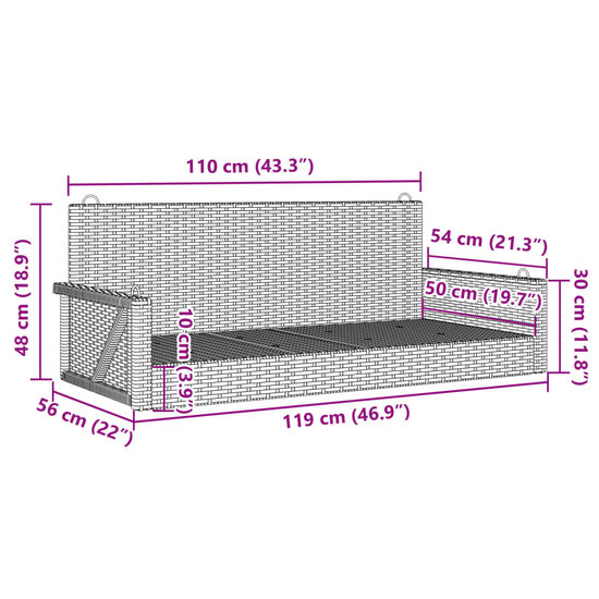 Schommelbank 119x56x48 cm poly rattan bruin 9