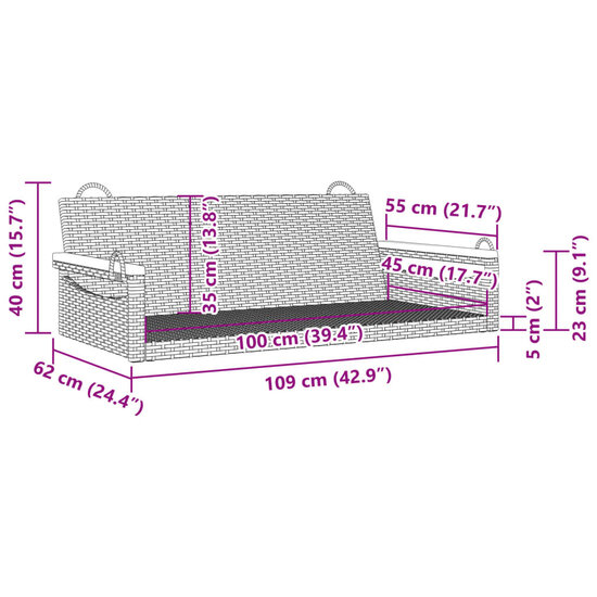 Schommelbank 109x62x40 cm poly rattan zwart 9