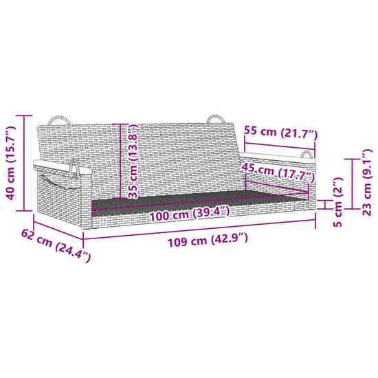 Schommelbank 109x62x40 cm poly rattan grijs 9