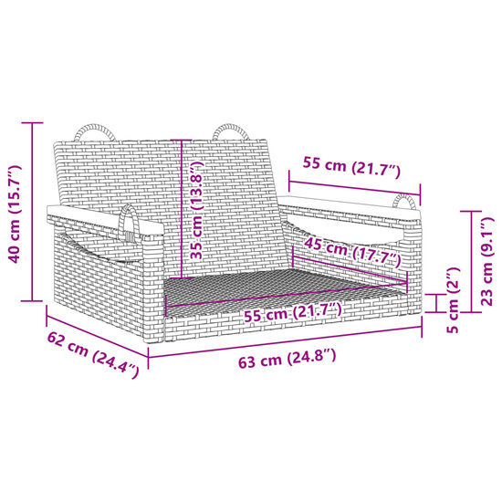 Schommelbank 63x62x40 cm poly rattan zwart 9